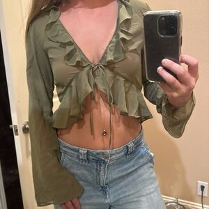 Edikted Sage Green Ruffle Blouse